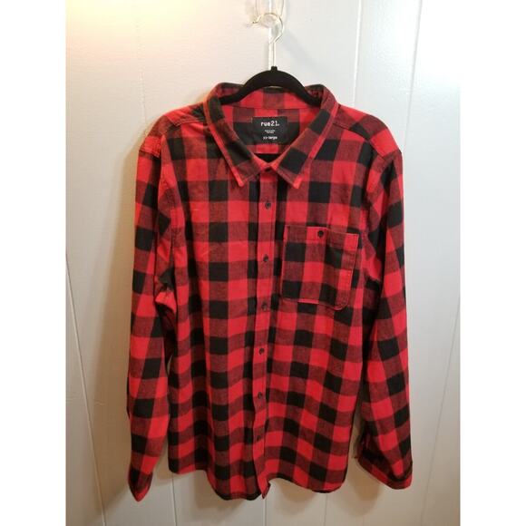 Rue 21‎ Mens XXL Red/Black Buffalo Check Flannel Button Down Shirt - Picture 1 of 9